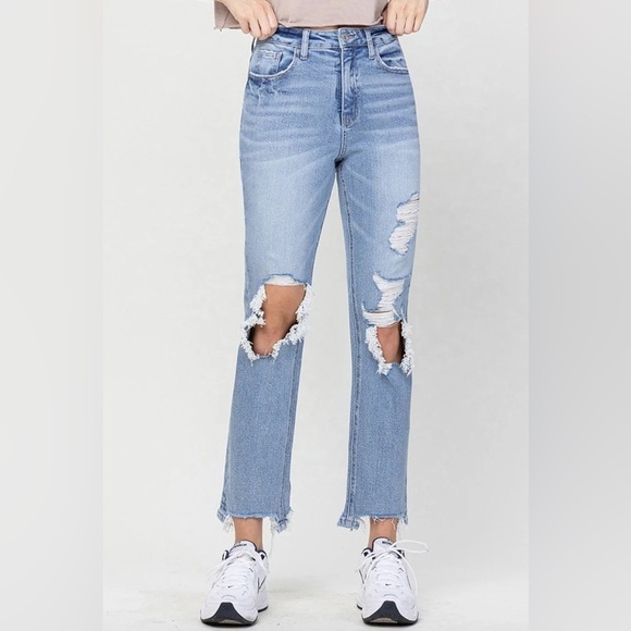 NWT Vervet Jodie 90s Vintage Style Distressed High Rise Wide Leg Dad Jeans Sz 25 - Picture 2 of 12